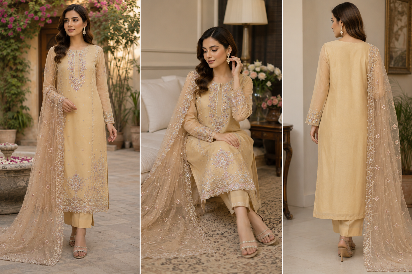 Sand Dusk Embroidered Suit - 3 Piece
