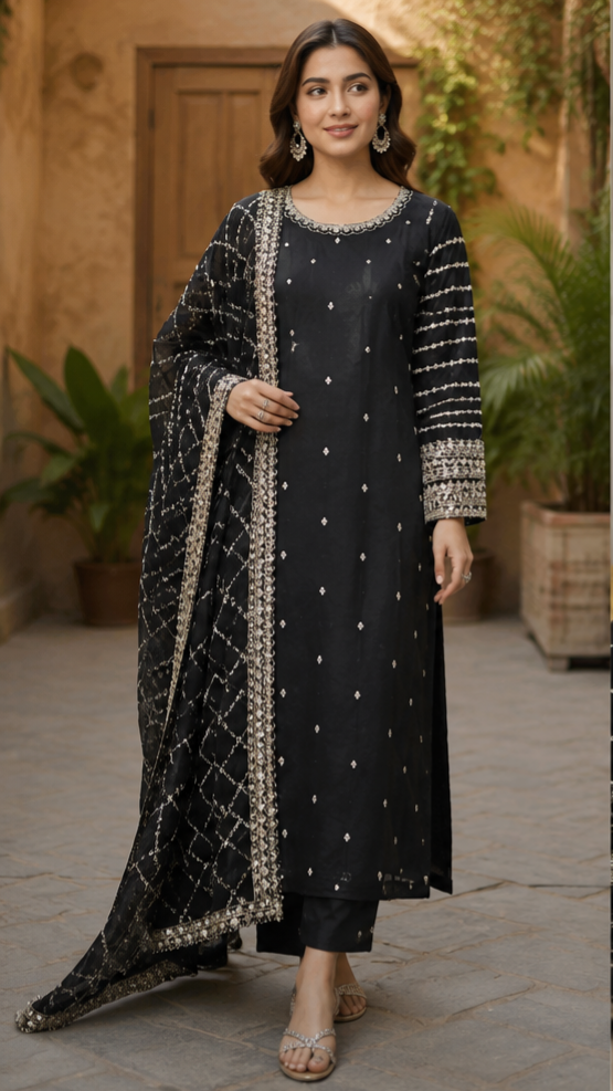 Black Pearl embroidered Suit - 3 Piece