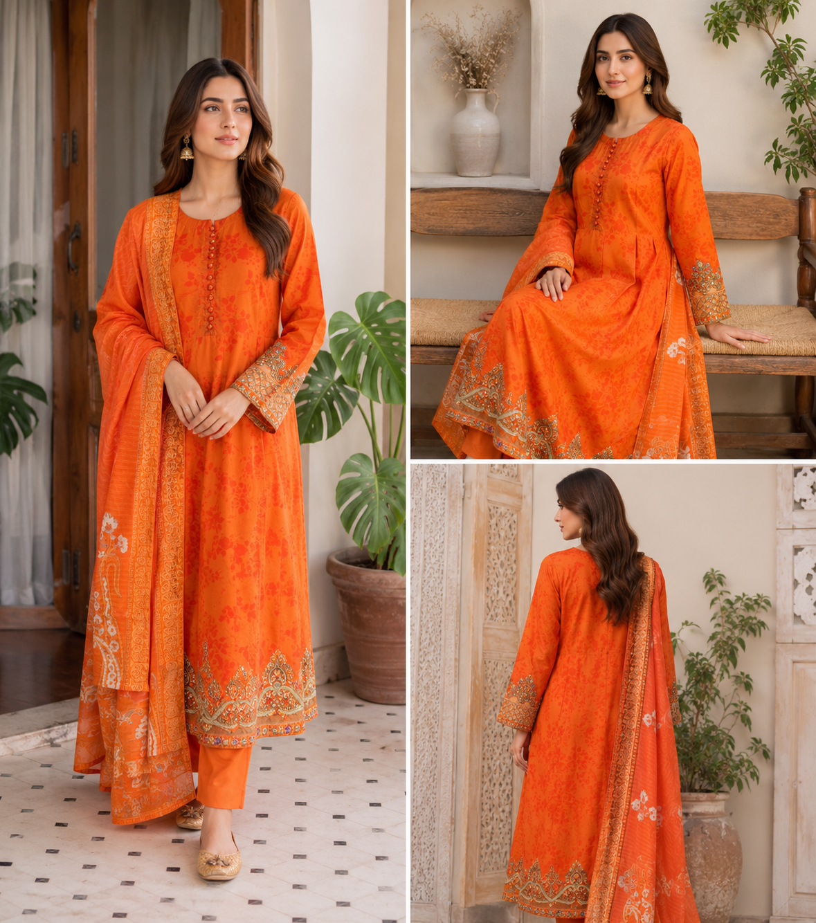 Orange Anarkali traditional 3 Piece