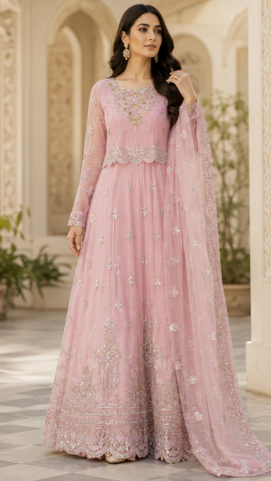 Luxury Blush Pink Embroidered - 3 Piece