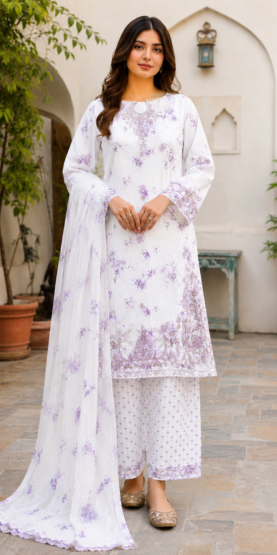 Peach Whisper Embroidered Suit - 3 Piece