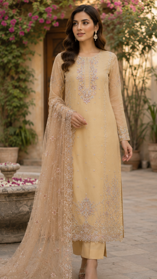 Sand Dusk Embroidered Suit - 3 Piece