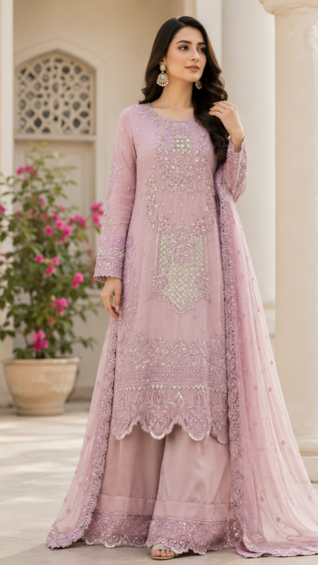 Dusty Pink Embroidered - 3 Piece